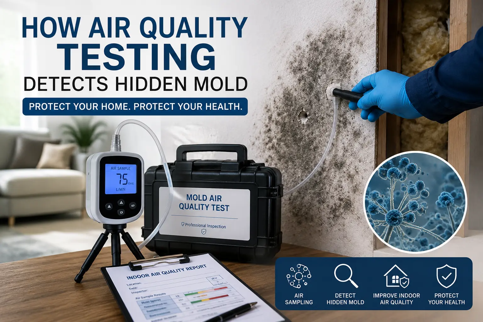 Indoor air quality and mold testing equipment in a West Vancouver property